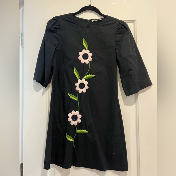 Batsheva Black Dress with Pink Floral Accents - Picture 1 of 2